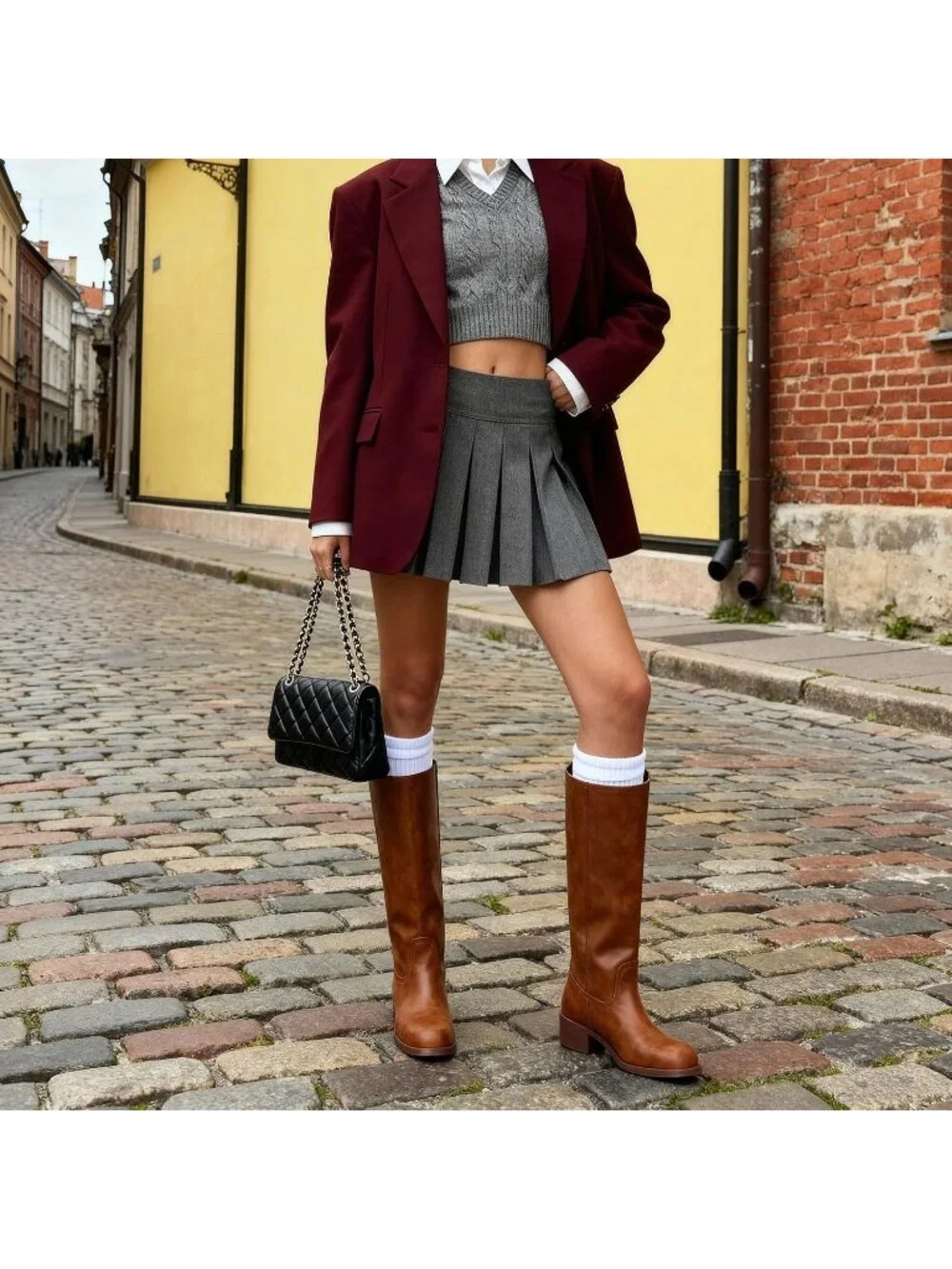 Women Saddle Brown Chunky Block Heel Square Toe Going Out Knee High Riding Boots